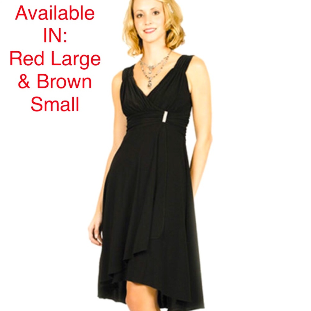 NWOT ASPEED High Low A-Line Dress w/Beautiful Layering & Diamond Brooch Detail